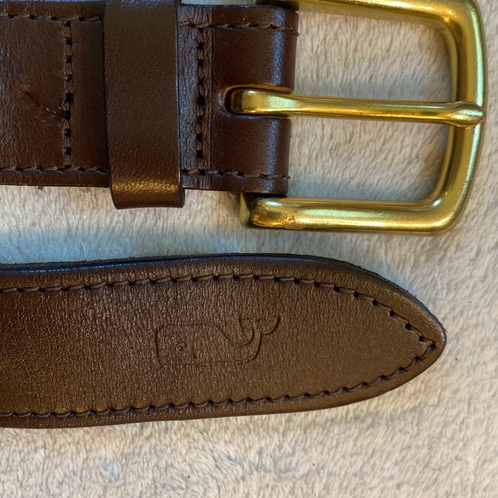 Vineyard Vines orange white whale navy canvas brass buckle leather accent belt - Picture 4 of 7